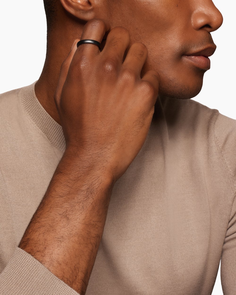 Mens Streamline Band Ring in Black Titanium, 4mm