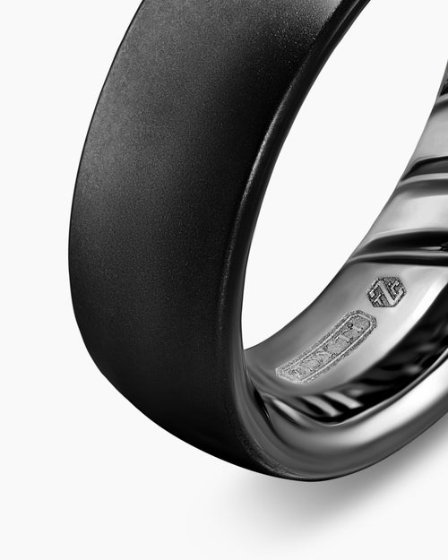 Mens Streamline Band Ring in Black Titanium, 7.6mm