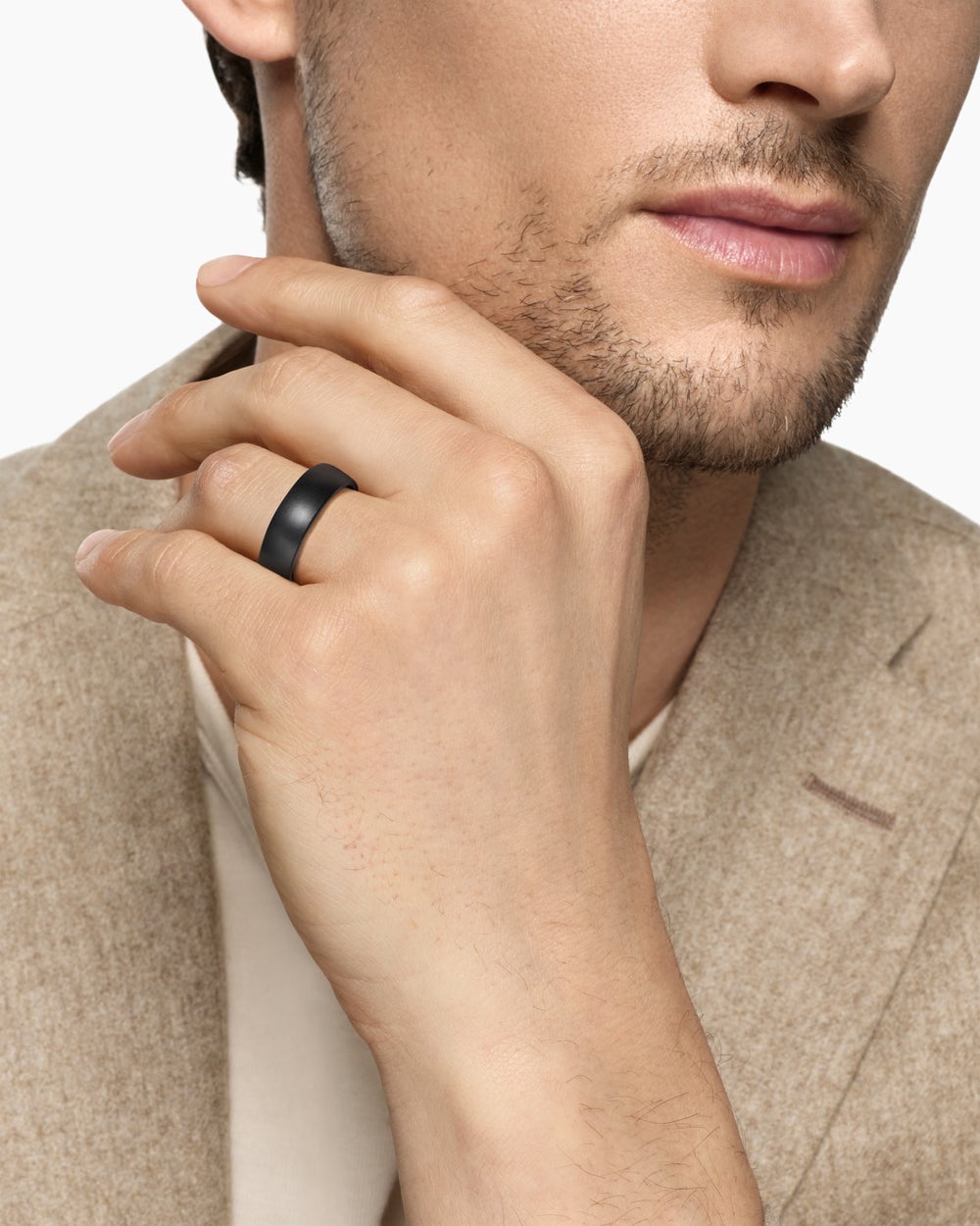 Mens Streamline Band Ring in Black Titanium, 7.6mm