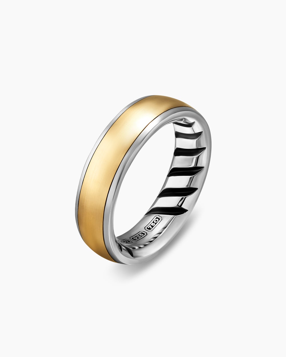 Mens Streamline Band Ring in Sterling Silver with 18K Yellow Gold, 6.2mm