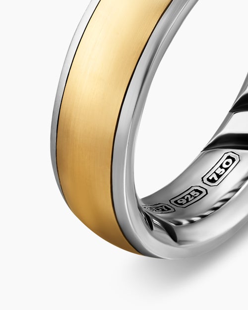 Mens Streamline Band Ring in Sterling Silver with 18K Yellow Gold, 6.2mm