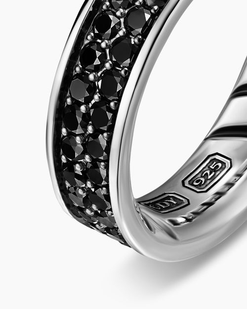 Mens Streamline® Band Ring in Sterling Silver with Black Diamonds, 6.2mm