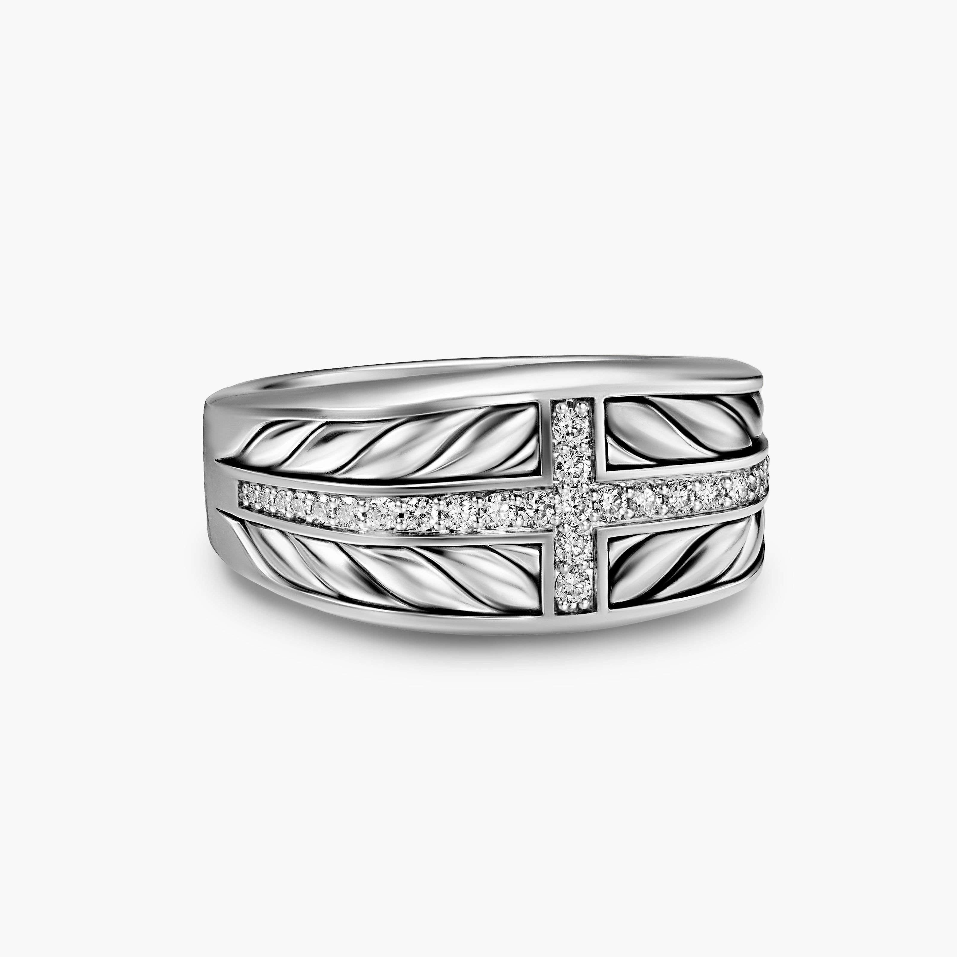 Chevali&egrave;re Chevron &agrave; trois faces en argent massif avec diamants, 12,5 mm homme 