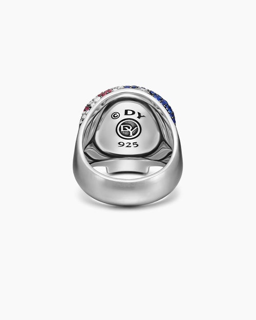 Mens American Flag Pavé Skull Ring in Sterling Silver, 25.3mm
