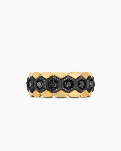 Mens Hex Stack Ring in Black Titanium with 18K Yellow Gold, 9.3mm
