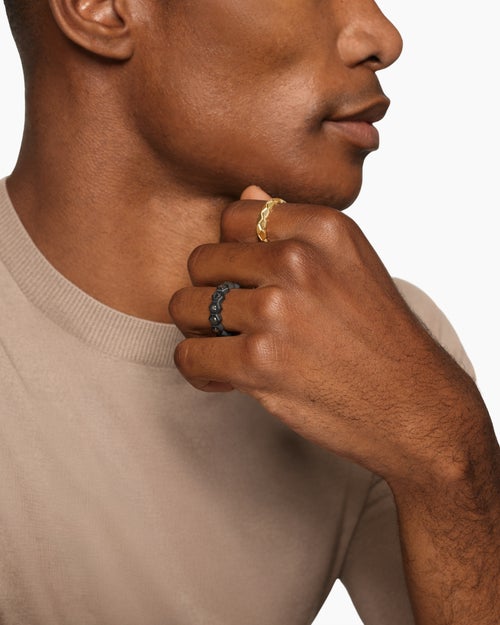 Mens Hex Stack Ring in Black Titanium with 18K Yellow Gold, 9.3mm