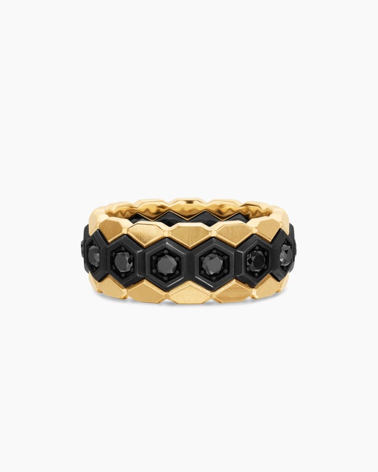 Bague à superposer Hex en titane noir avec or jaune 18 carats et diamants noirs, 9,3 mm
