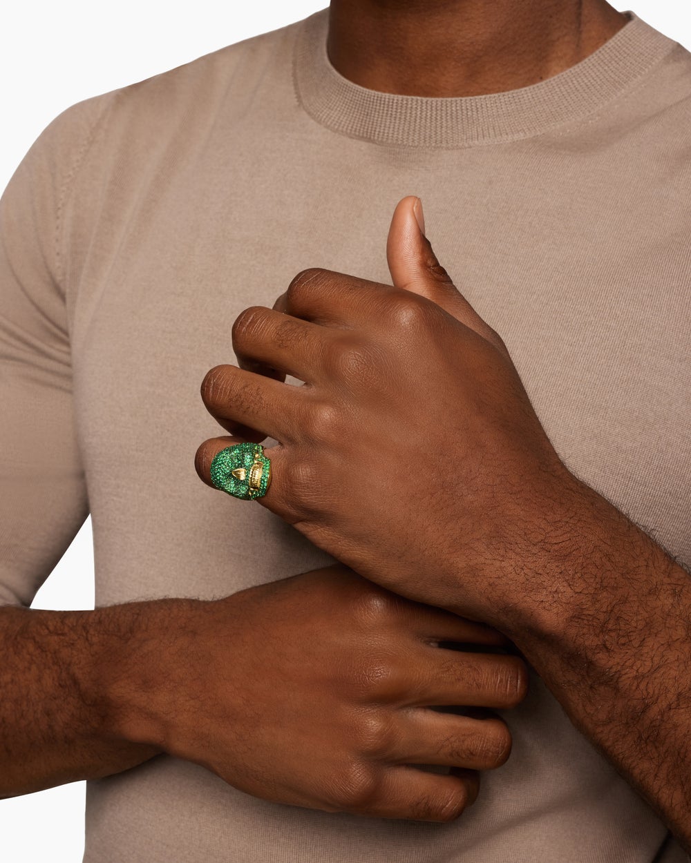 Mens Pavé Skull Pinky Ring in 18K Yellow Gold, 26.5mm