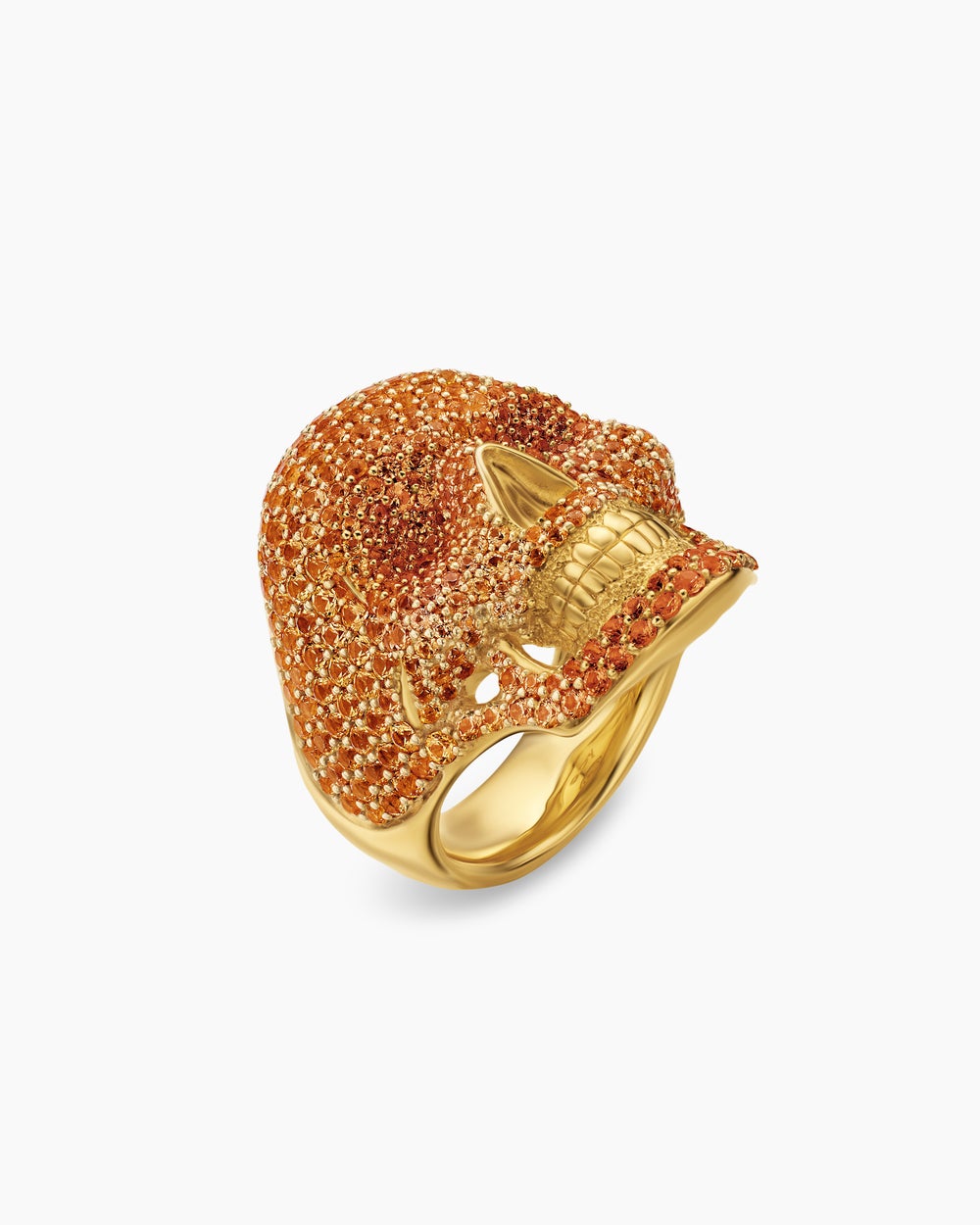 Mens Pavé Skull Pinky Ring in 18K Yellow Gold, 26.5mm