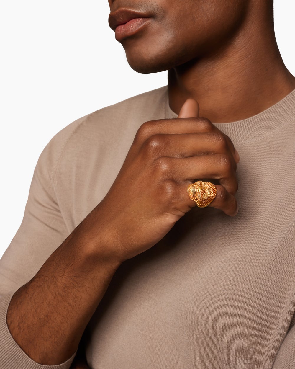Mens Pavé Skull Pinky Ring in 18K Yellow Gold, 26.5mm