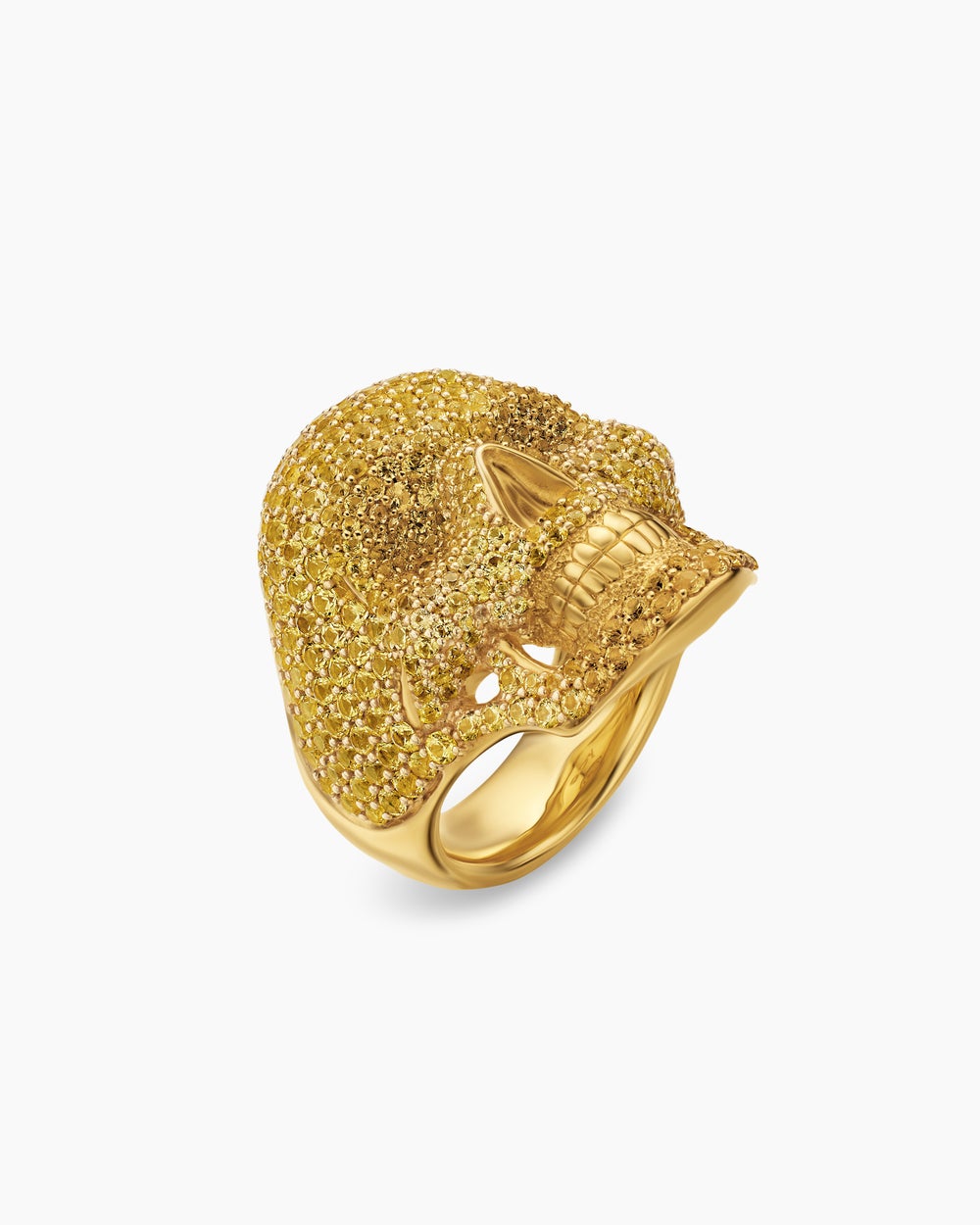 Mens Pavé Skull Pinky Ring in 18K Yellow Gold, 26.5mm