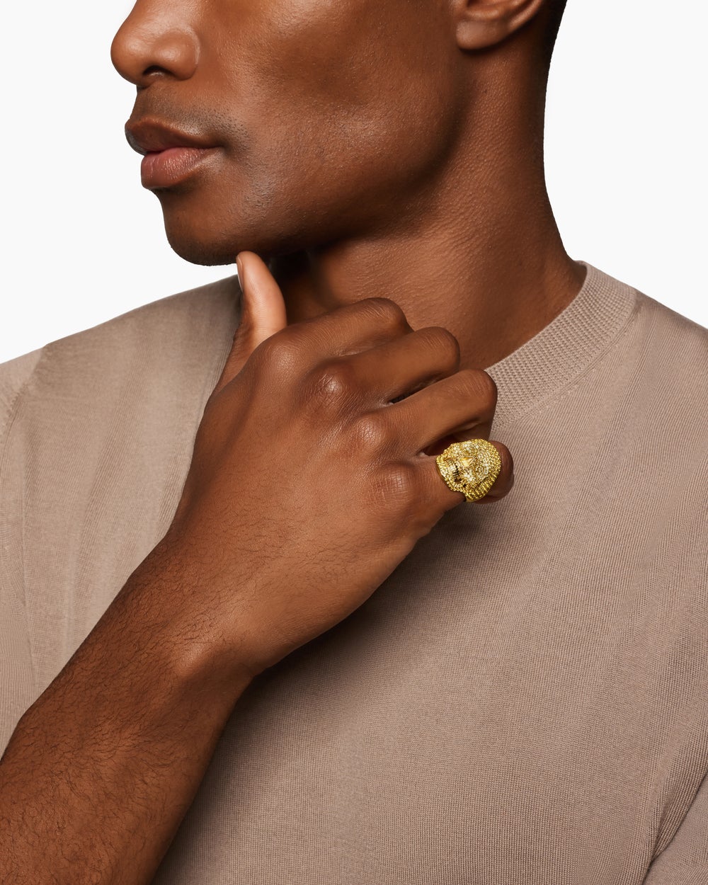 Mens Pavé Skull Pinky Ring in 18K Yellow Gold, 26.5mm