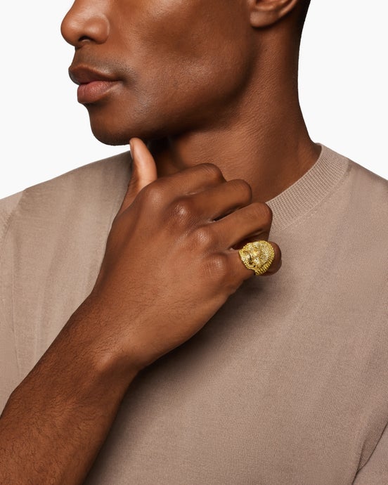 Pavé Skull Pinky Ring in 18K Yellow Gold with Yellow Sapphires, 26.5mm