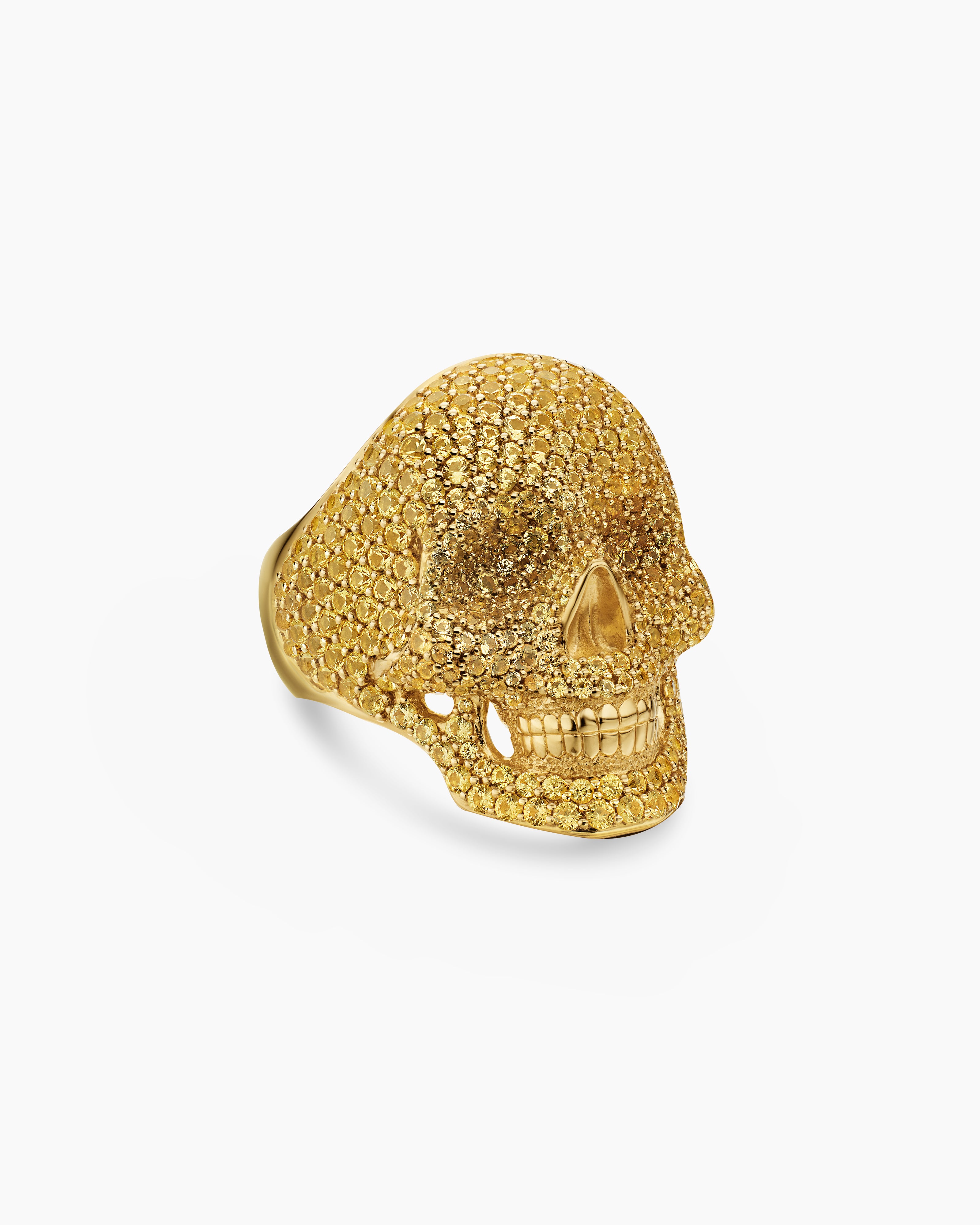 Mens Pav&eacute; Skull Pinky Ring in 18K Yellow Gold, 26.5mm