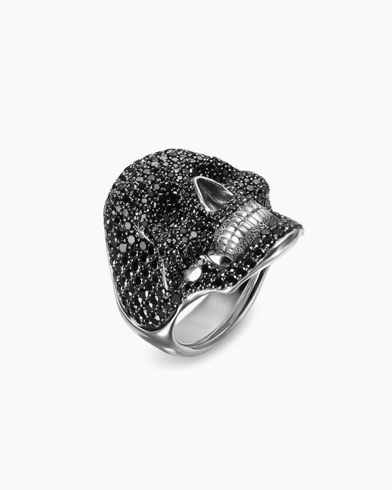 Pavé Skull Pinky Ring in Sterling Silver with Black Diamonds, 26.5mm