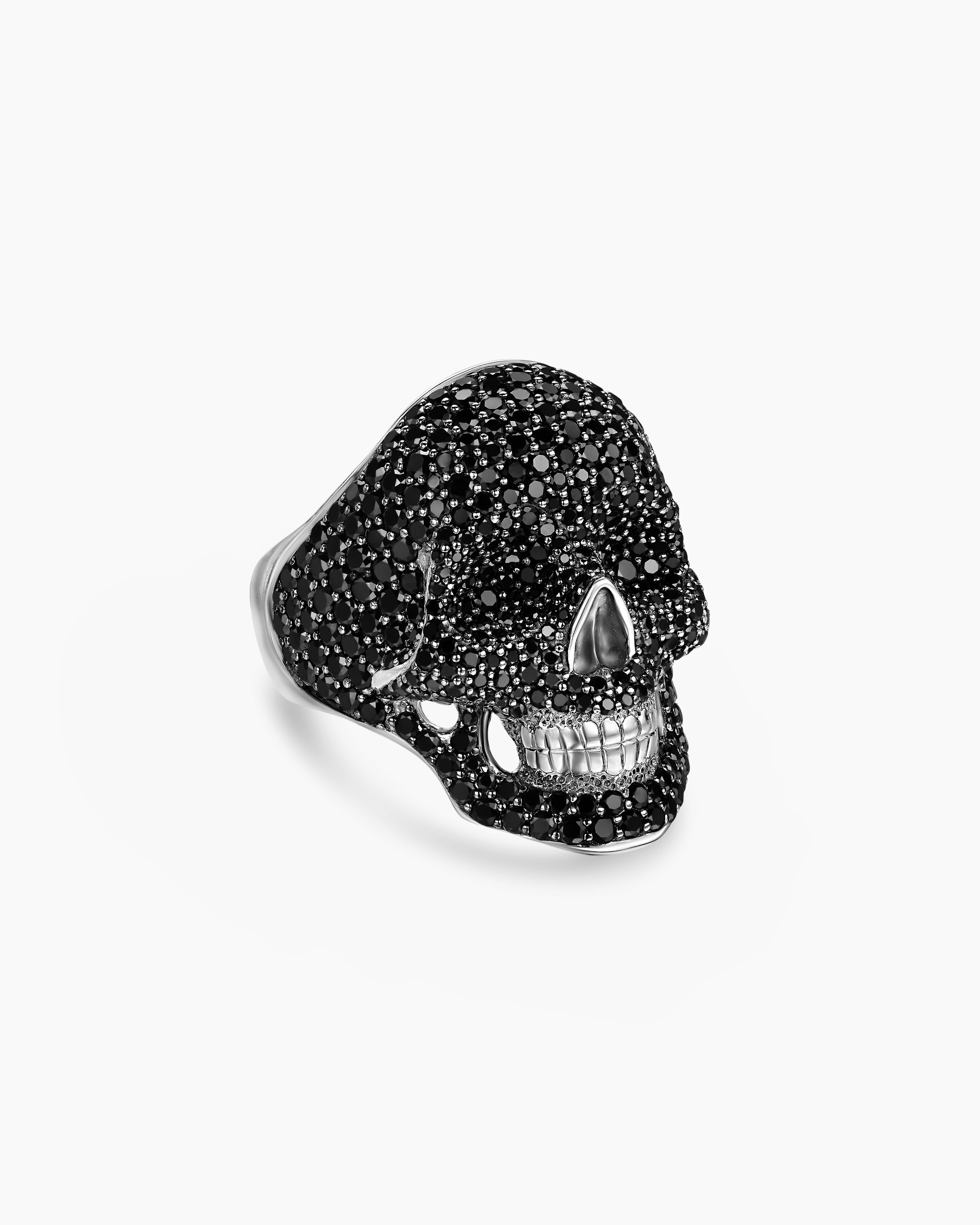 Mens Pav&eacute; Skull Pinky Ring in Sterling Silver, 26.5mm