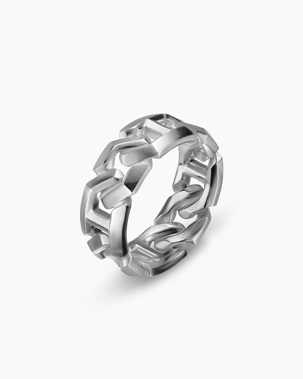 Mens Angular Curb Chain Band Ring in Sterling Silver, 8.7mm