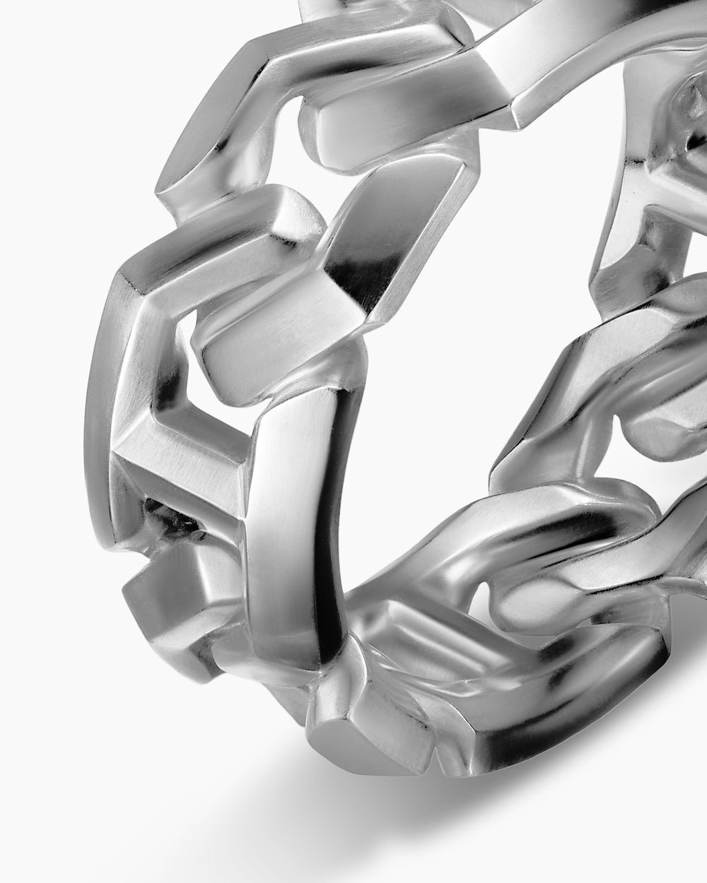 Mens Angular Curb Chain Band Ring in Sterling Silver, 8.7mm