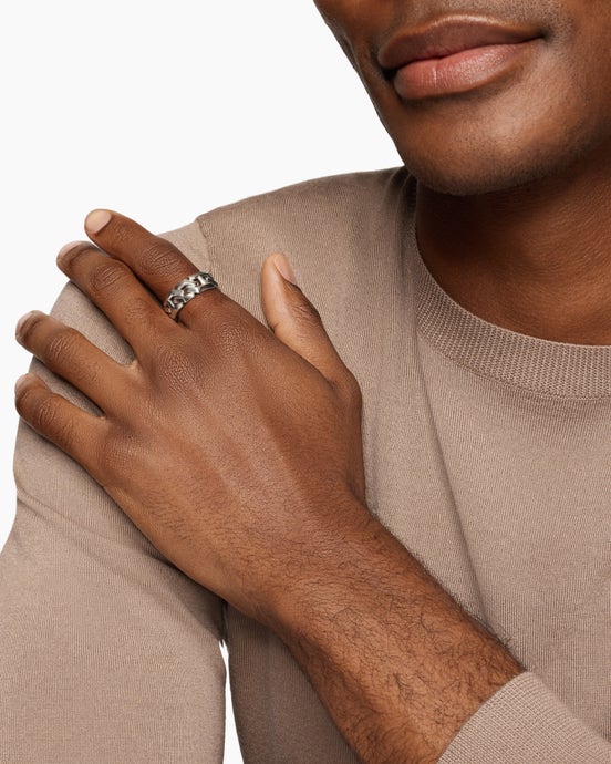 Angular Curb Chain Band Ring in Sterling Silver, 8.7mm