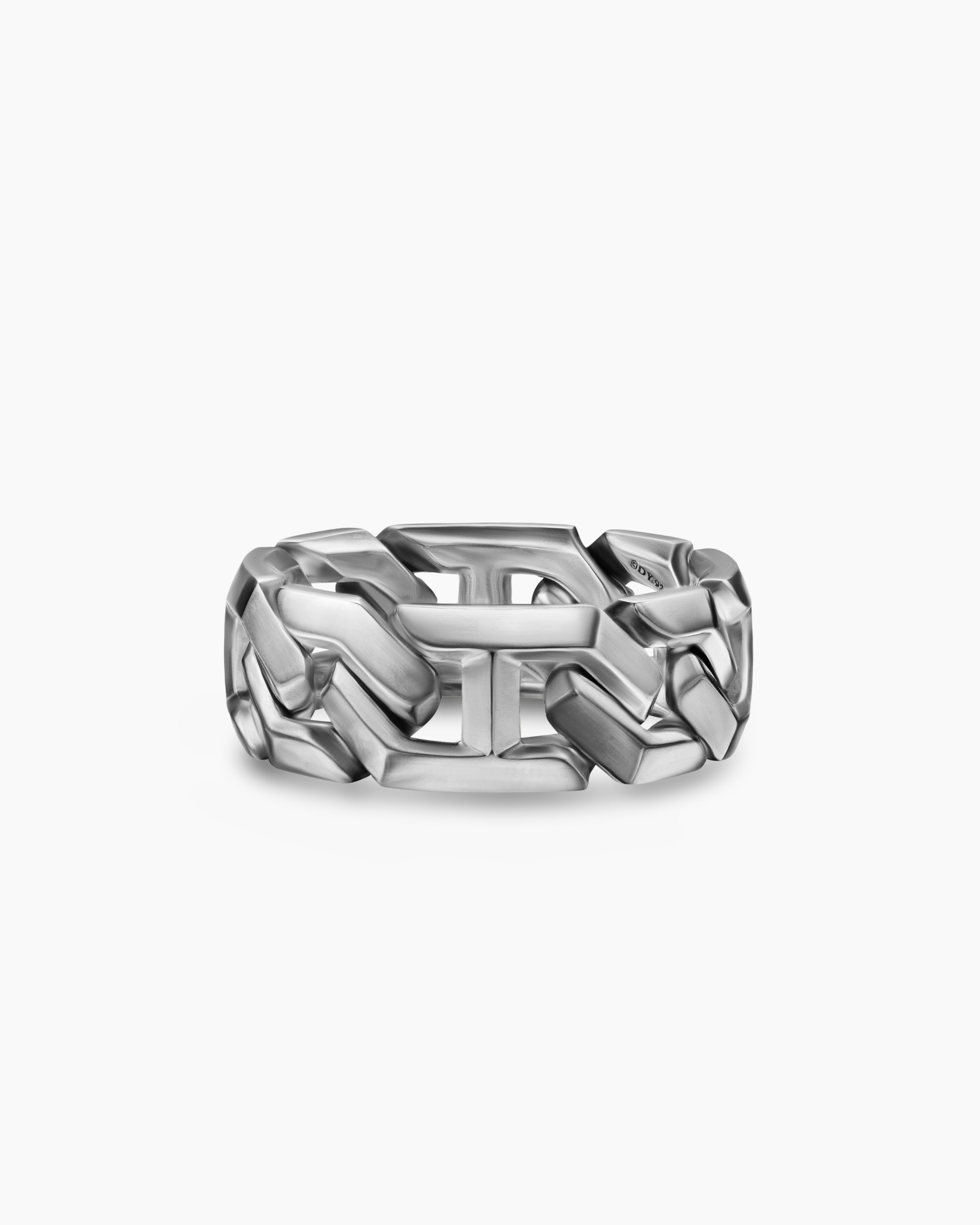 Mens Angular Curb Chain Band Ring in Sterling Silver, 8.7mm