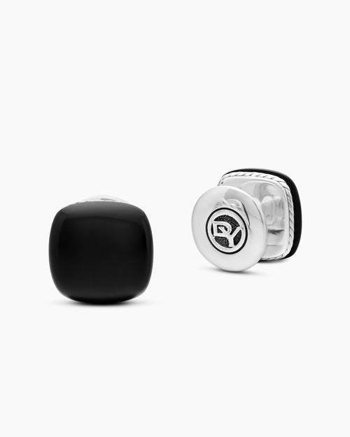 Mens Streamline® Cushion Tuxedo Studs in Sterling Silver with Black Onyx