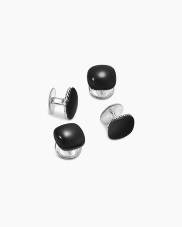Streamline® Cushion Tuxedo Studs in Sterling Silver with Black Onyx