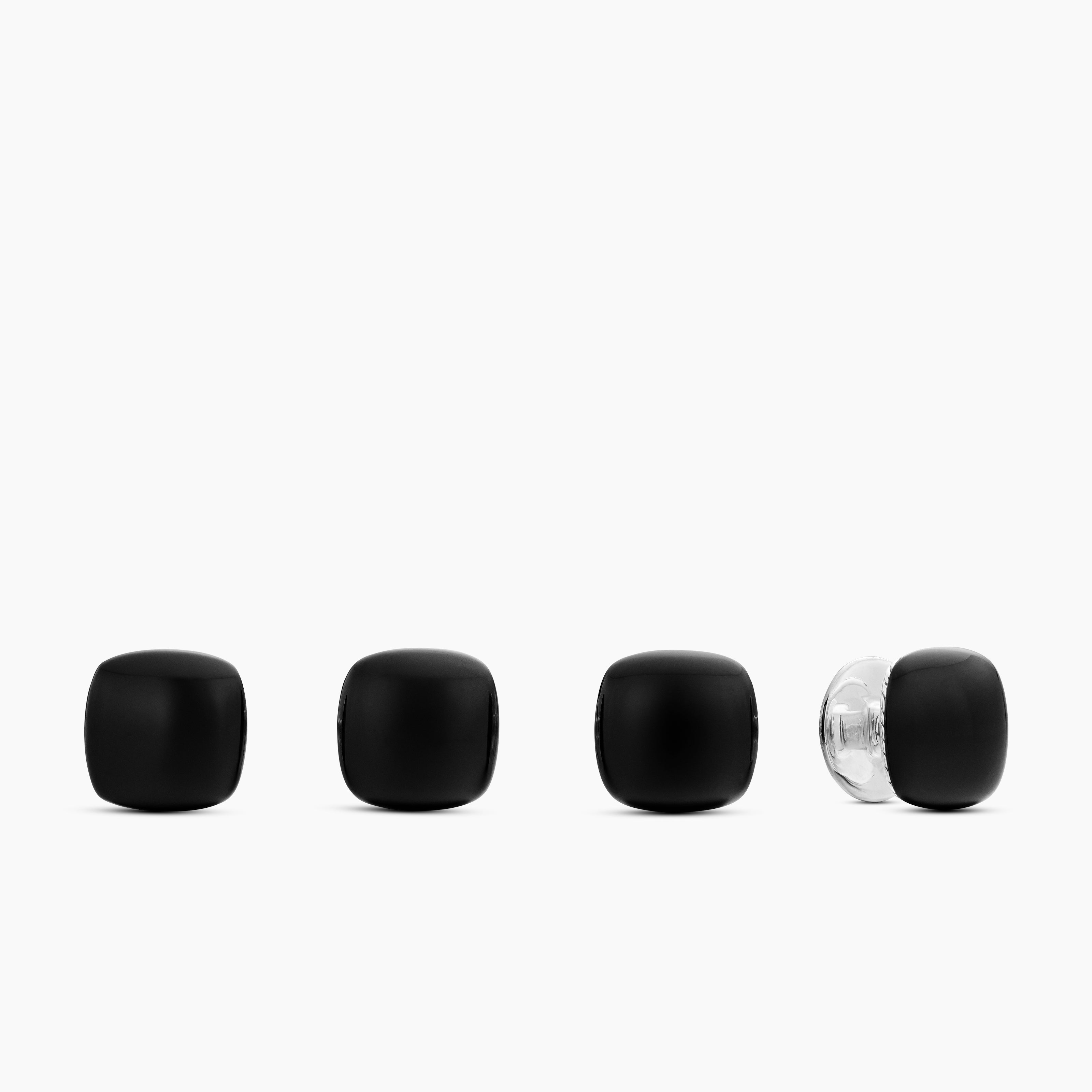 Mens Streamline&reg; Cushion Tuxedo Studs in Sterling Silver with Black Onyx