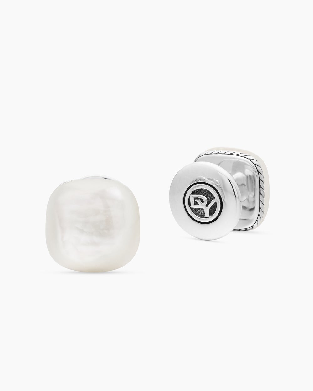 Boutons de smoking Streamline® taille coussin en argent sterling avec nacre