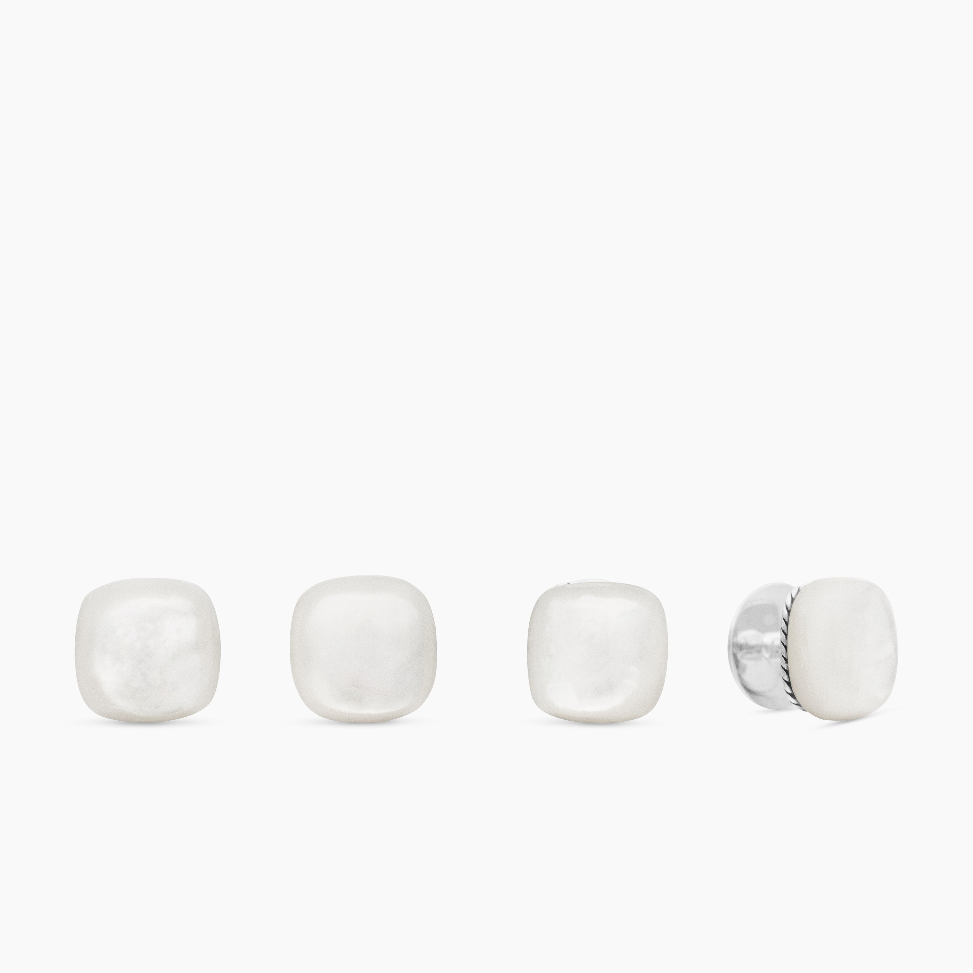 Mens Streamline&reg; Cushion Tuxedo Studs in Sterling Silver with Mother of Pearl