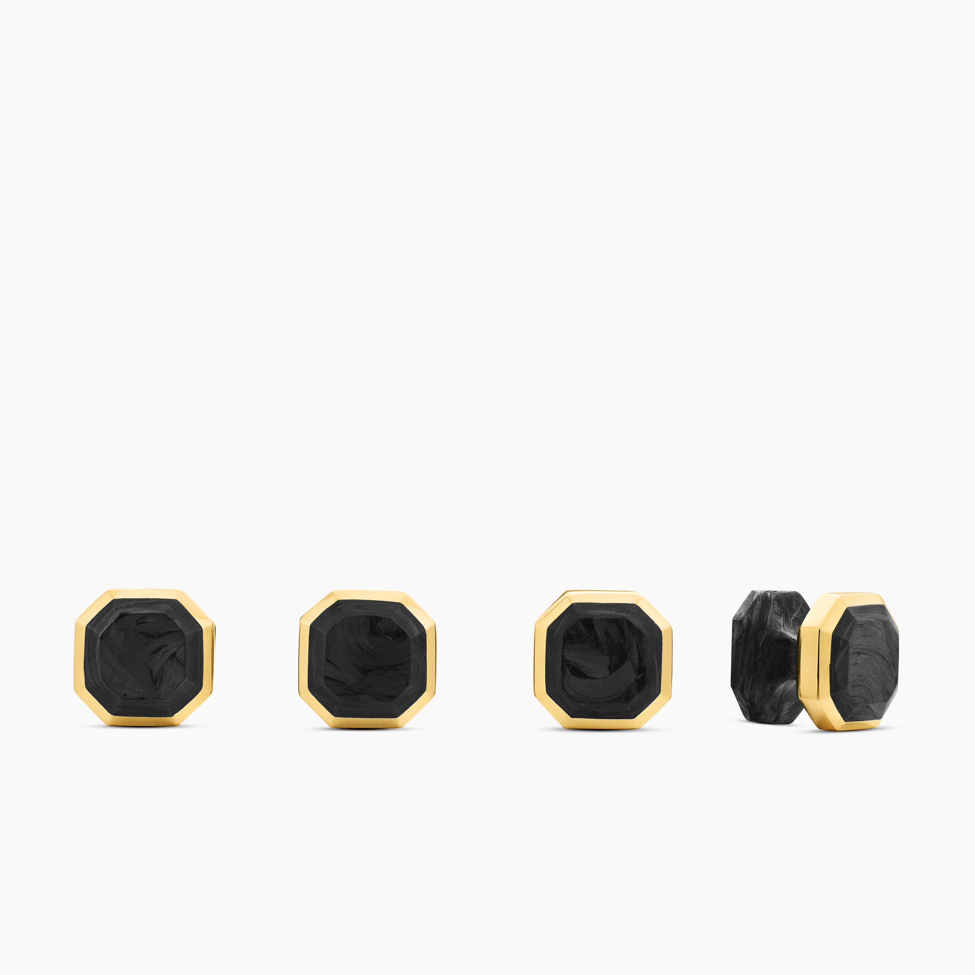 Mens Streamline&reg; Tuxedo Studs in 18K Yellow Gold with Forged Carbon, 10.8mm