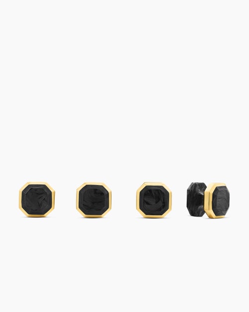 Mens Streamline® Tuxedo Studs in 18K Yellow Gold with Forged Carbon, 10.8mm