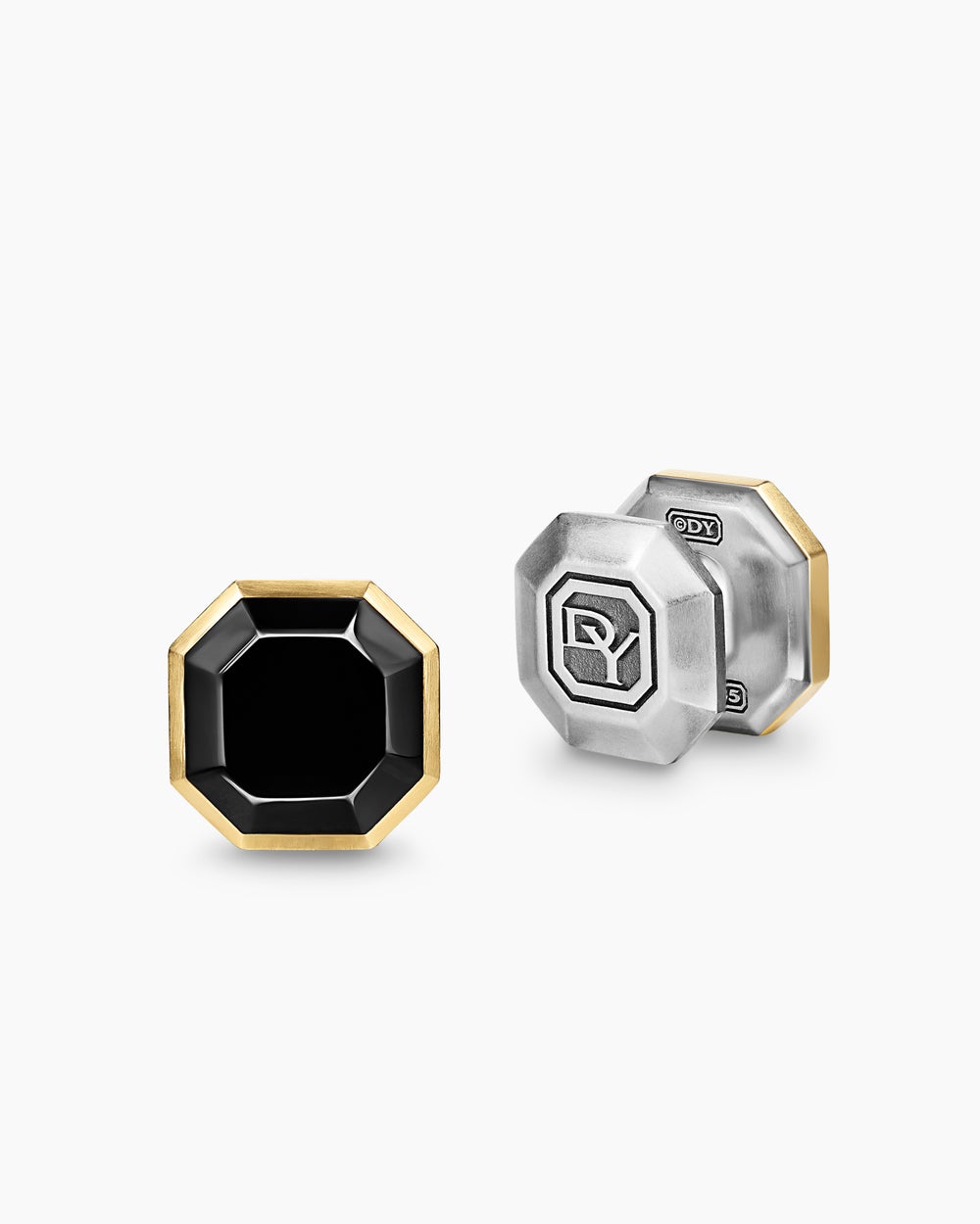 Mens Streamline® Shirt Studs in Sterling Silver with 14K Yellow Gold with Black Onyx, 11mm