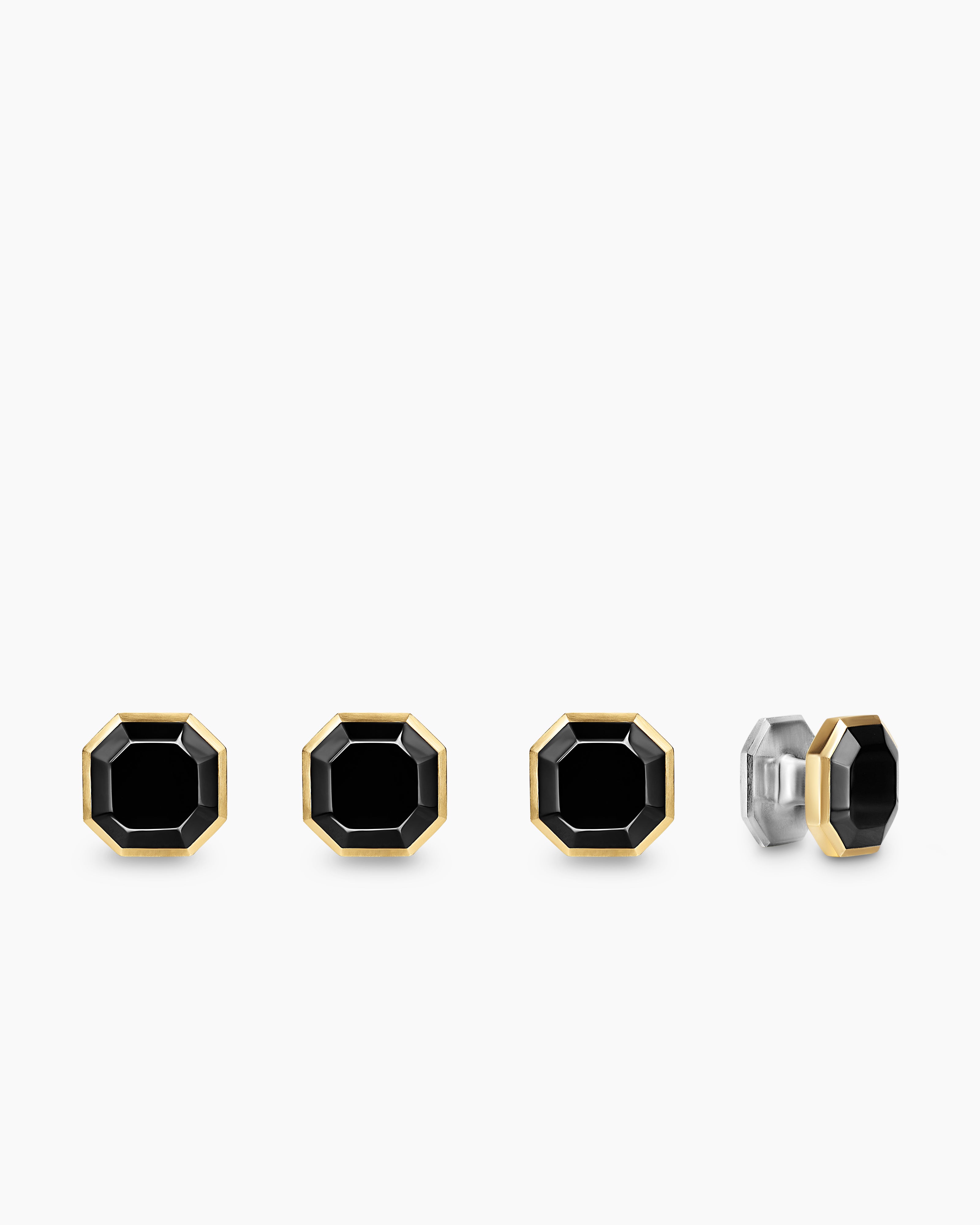 Mens Streamline&reg; Shirt Studs in Sterling Silver with 14K Yellow Gold with Black Onyx, 11mm