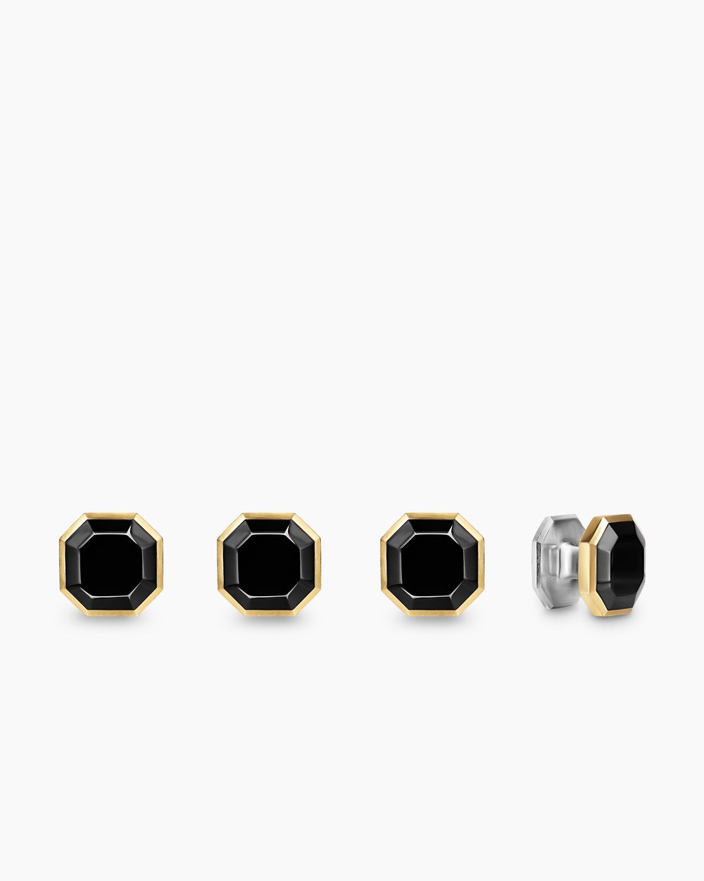 Mens Streamline® Shirt Studs in Sterling Silver with 14K Yellow Gold with Black Onyx, 11mm
