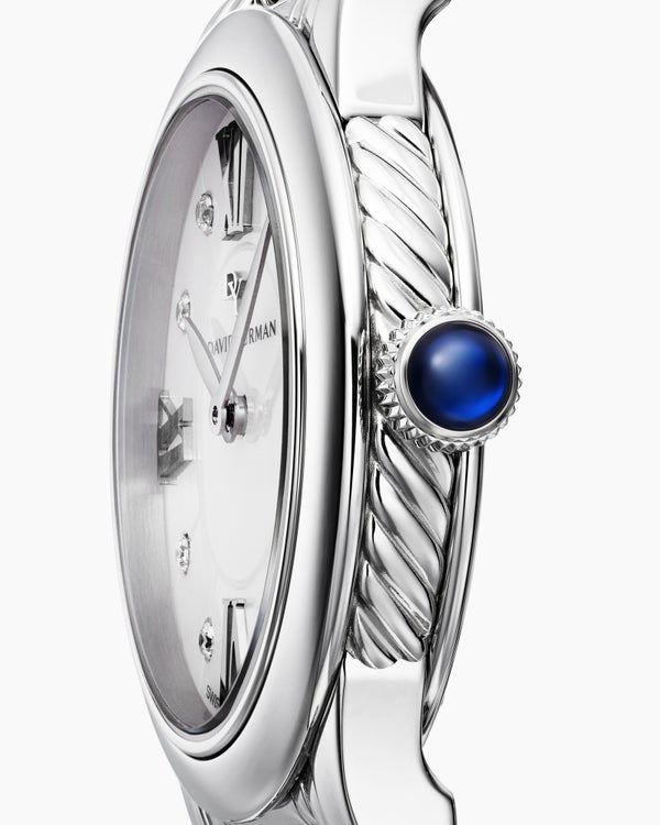 Montre à quartz classique en acier inoxydable avec diamants, 30 mm