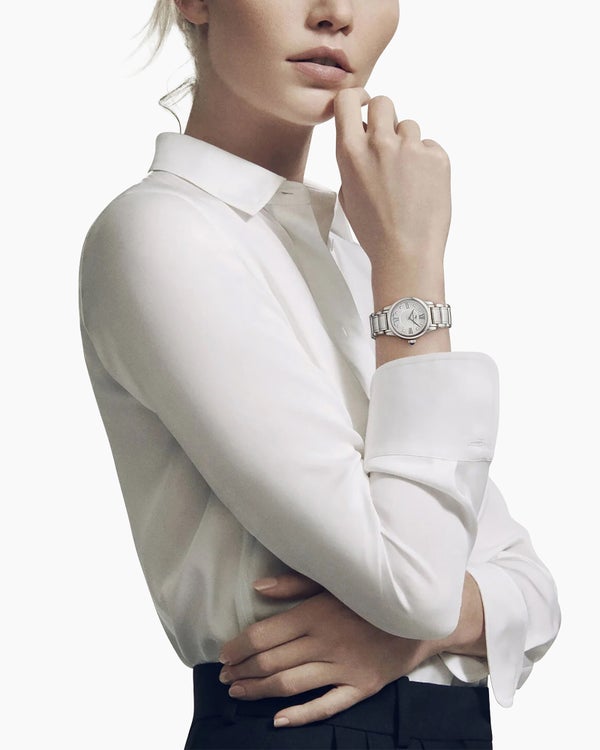 Montre à quartz classique en acier inoxydable avec diamants, 30 mm