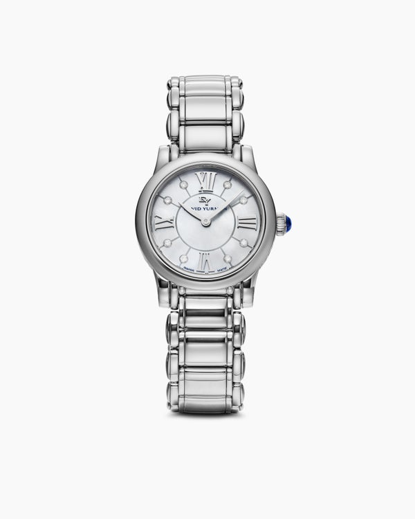 Montre à quartz classique en acier inoxydable avec diamants, 30 mm