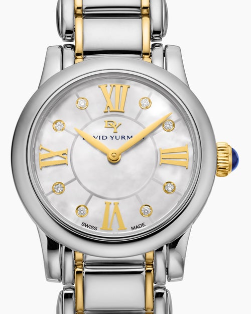Womens Classic Quartz Watch in Stainless Steel with 18K Yellow Gold and Diamonds, 30mm