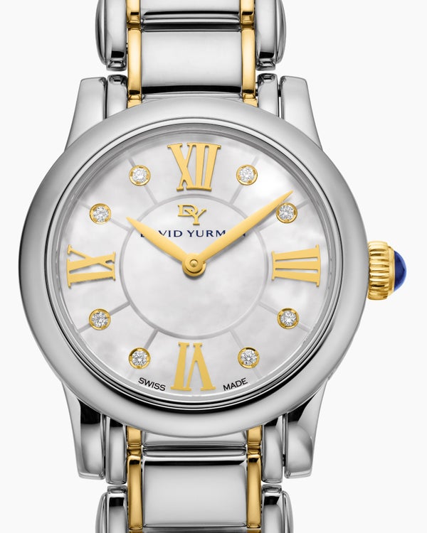 Classic Quartz Watch in Stainless Steel with 18K Yellow Gold and Diamonds, 30mm