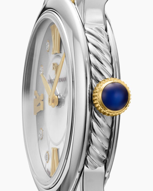 Womens Classic Quartz Watch in Stainless Steel with 18K Yellow Gold and Diamonds, 30mm