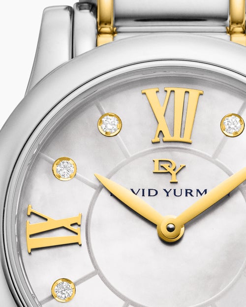 Womens Classic Quartz Watch in Stainless Steel with 18K Yellow Gold and Diamonds, 30mm