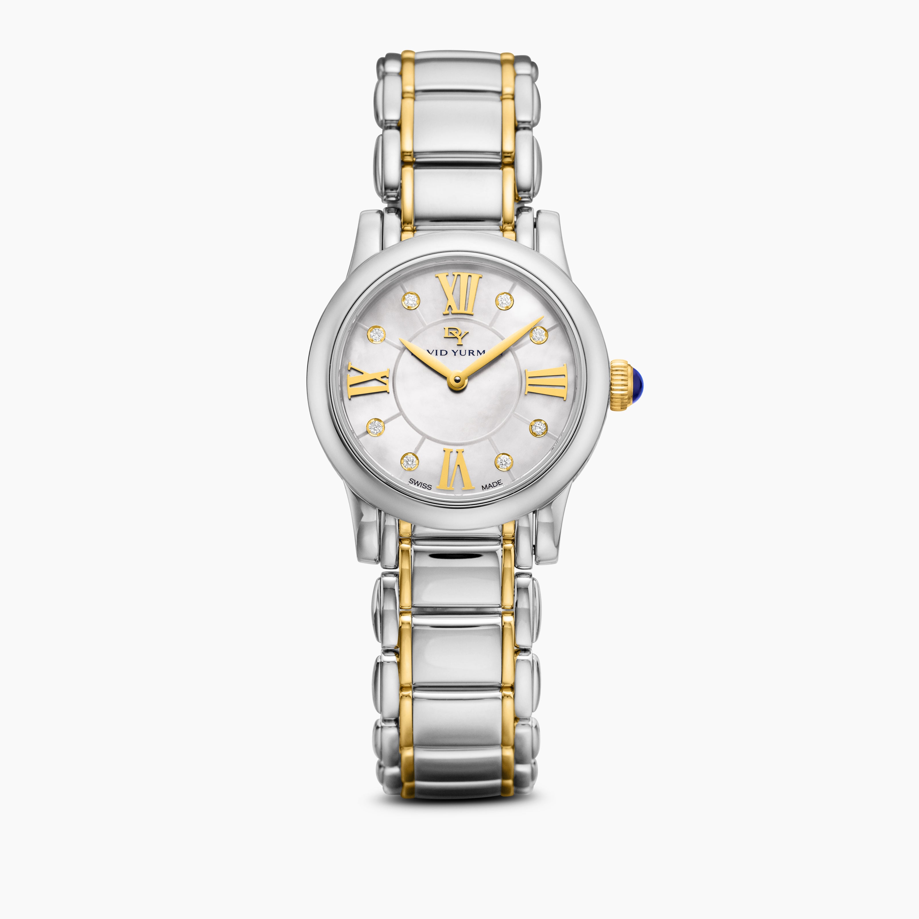 Womens Classic Quartz Watch in Stainless Steel with 18K Yellow Gold and Diamonds, 30mm