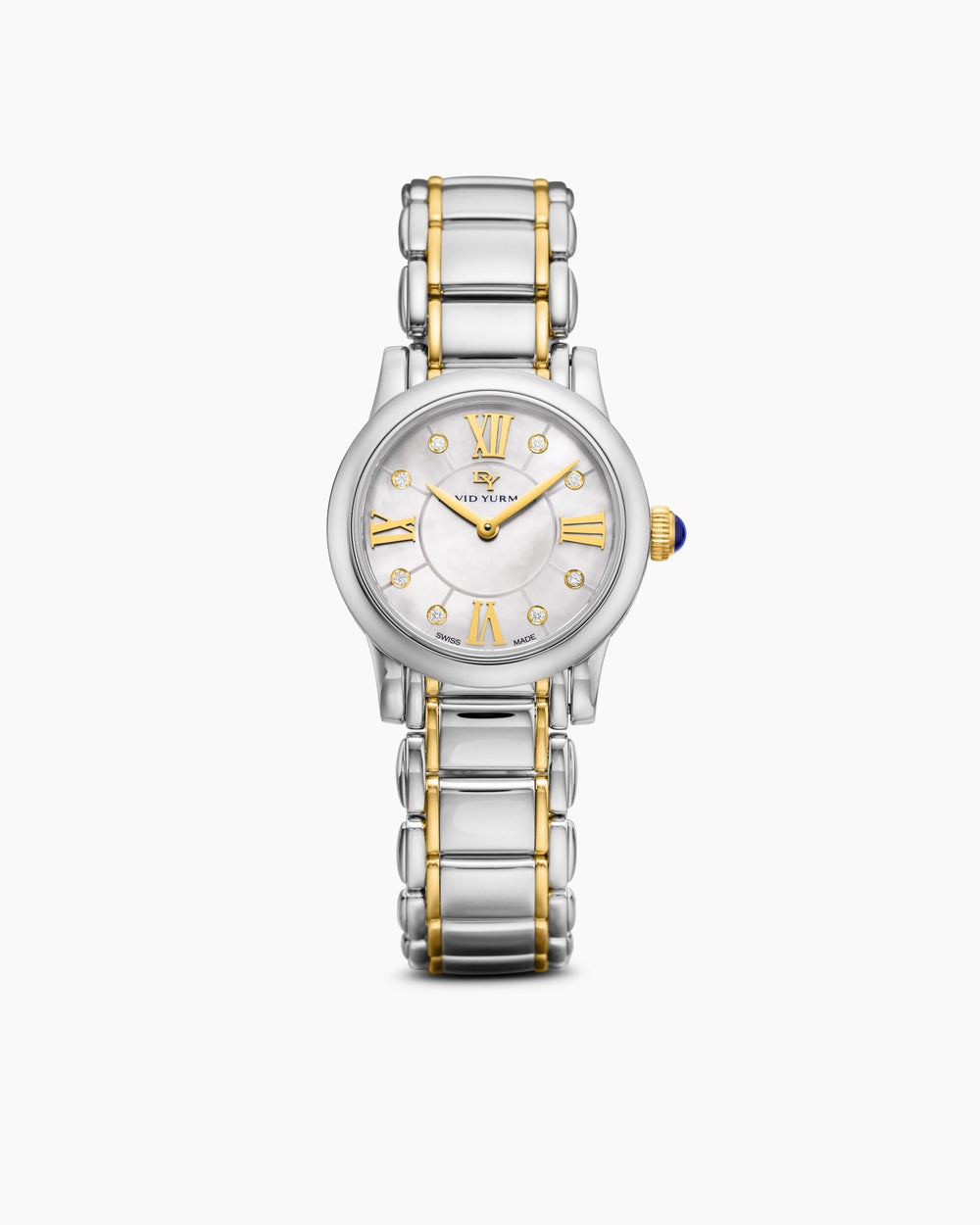 Montre à quartz classique en acier inoxydable avec or jaune 18 carats et diamants, 30 mm femme