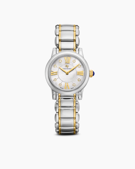 Classic Quartz Watch in Stainless Steel with 18K Yellow Gold and Diamonds, 30mm