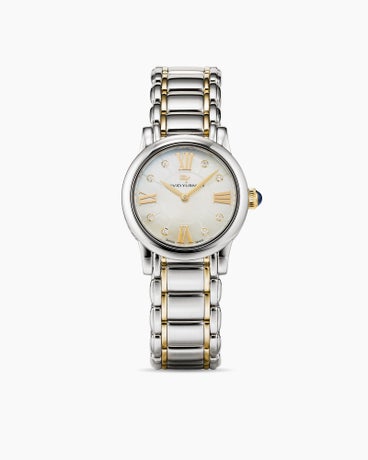 Classic Quartz Watch in Stainless Steel with 18K Yellow Gold and Diamonds, 30mm
