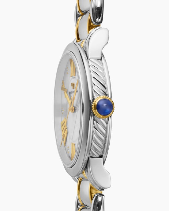 Classic Quartz Watch in Stainless Steel with 18K Yellow Gold and Diamonds, 38mm