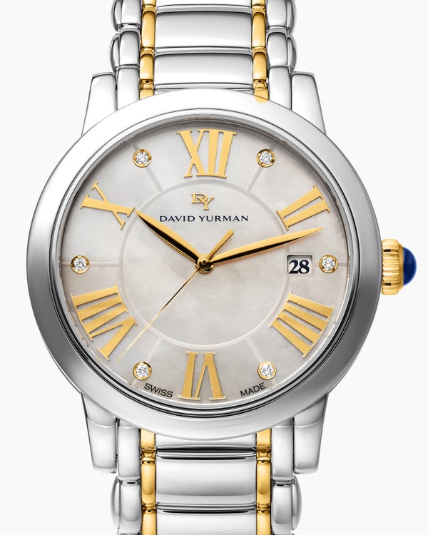 Classic Quartz Watch in Stainless Steel with 18K Yellow Gold and Diamonds, 38mm