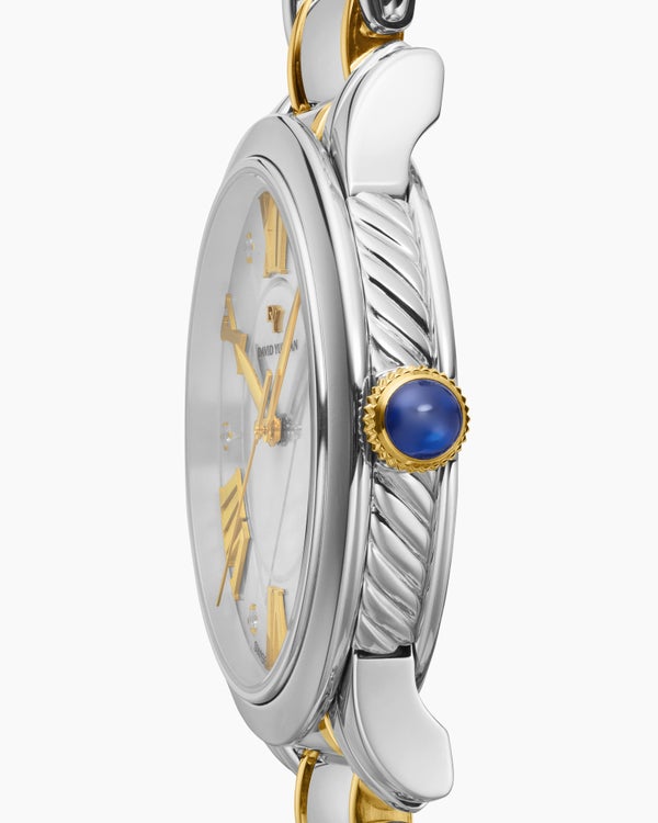 Classic Quartz Watch in Stainless Steel with 18K Yellow Gold and Diamonds, 38mm