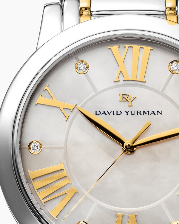 Classic Quartz Watch in Stainless Steel with 18K Yellow Gold and Diamonds, 38mm