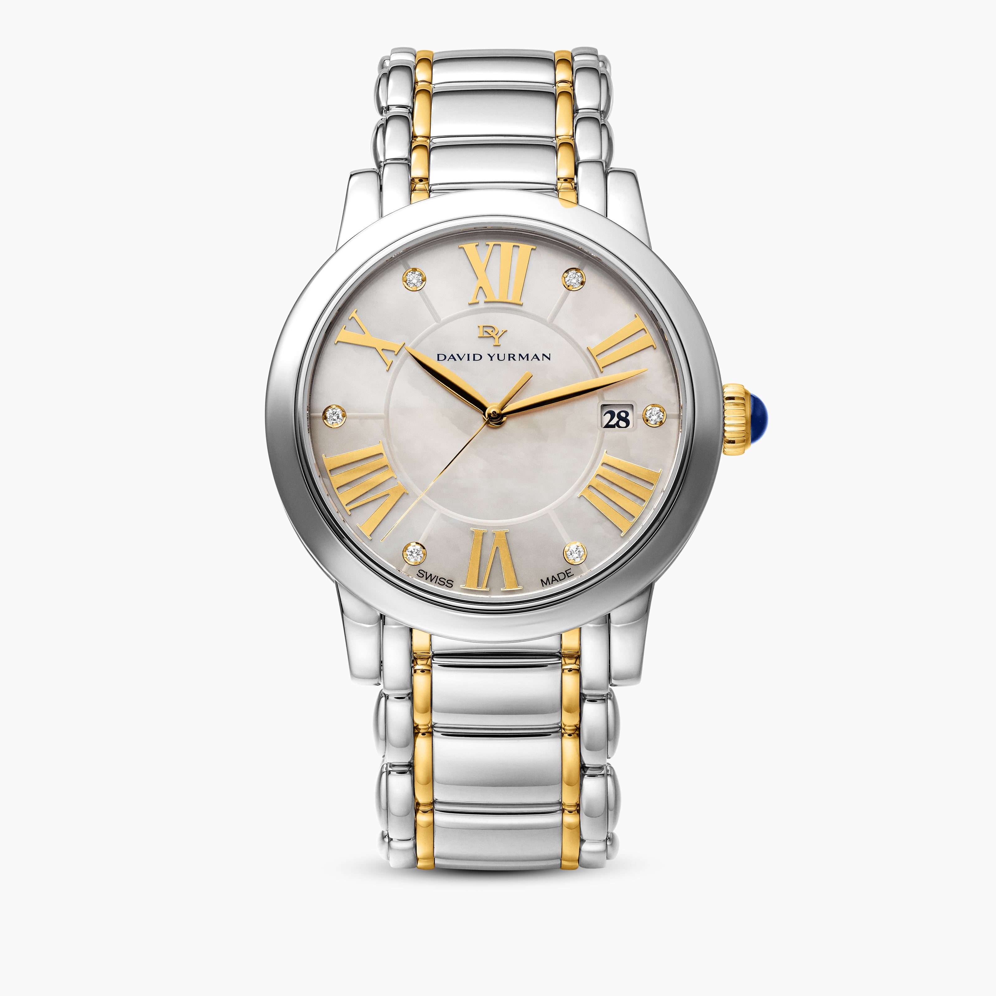Womens Classic Quartz Watch in Stainless Steel with 18K Yellow Gold and Diamonds, 38mm